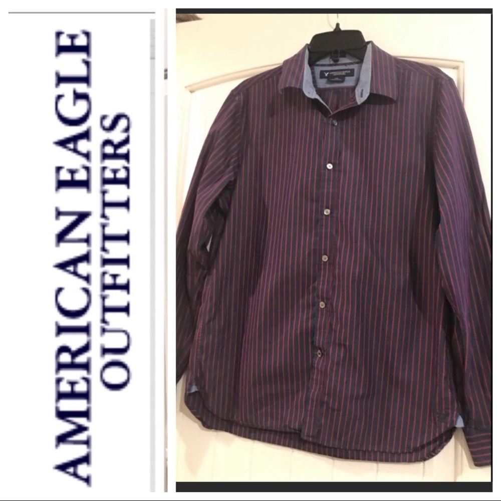 American Eagle Blue Red Striped Shirt Medium